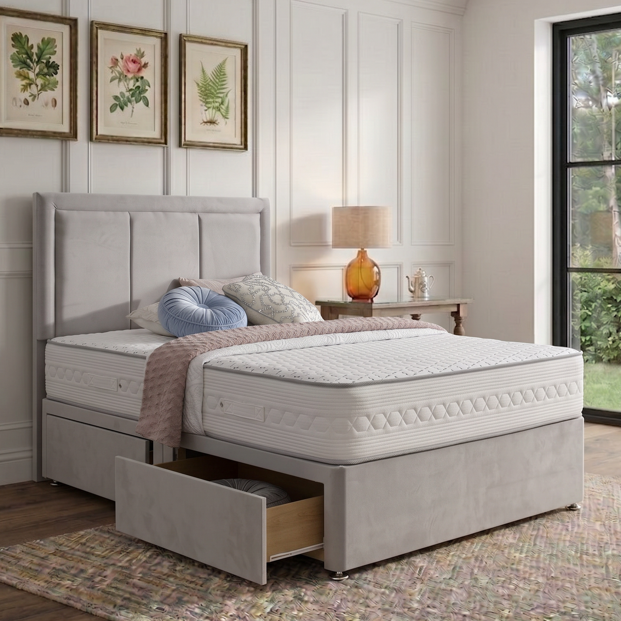 Briar Divan Bed Set With Border Headboard