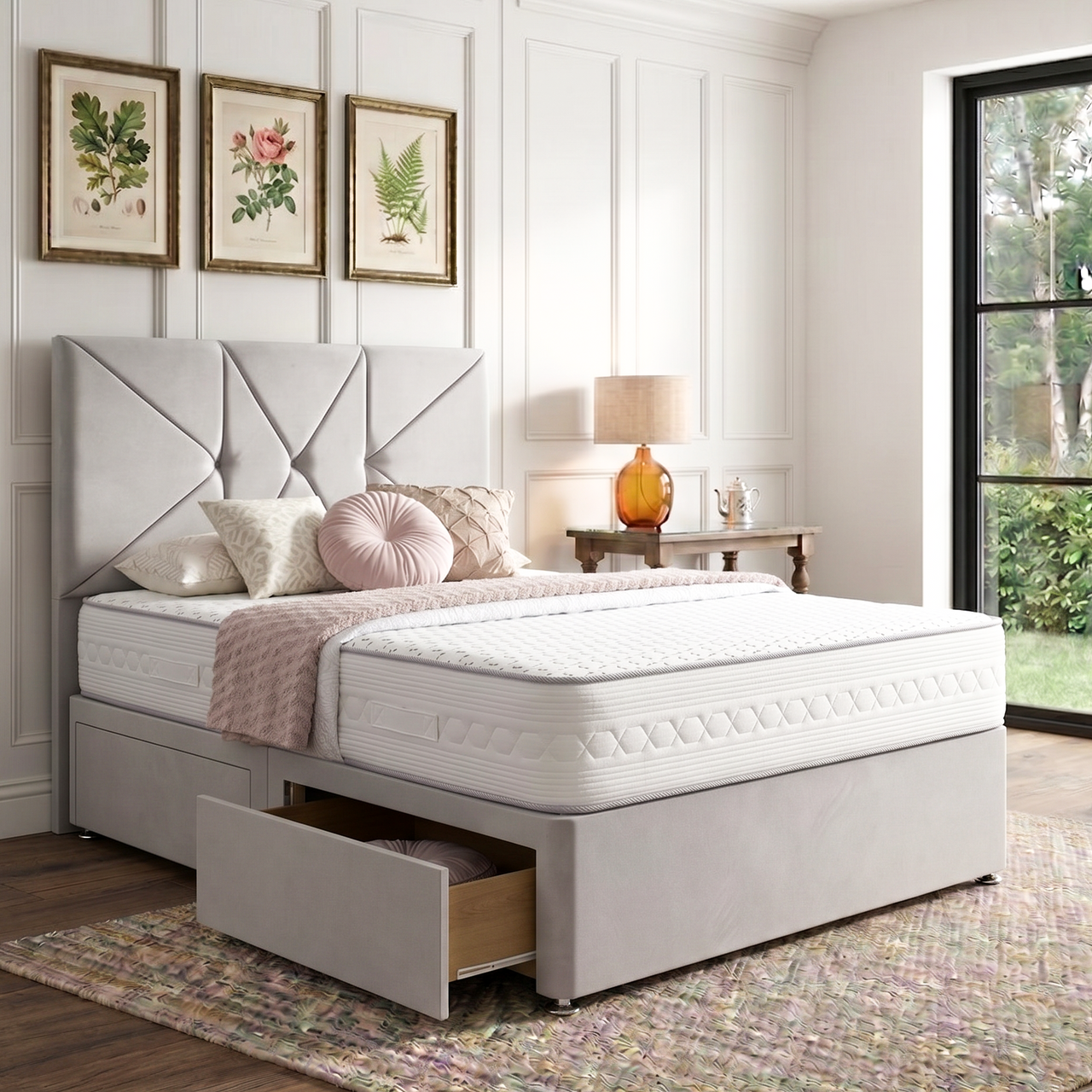 Evelyn Divan Bed Set With Button Headboard