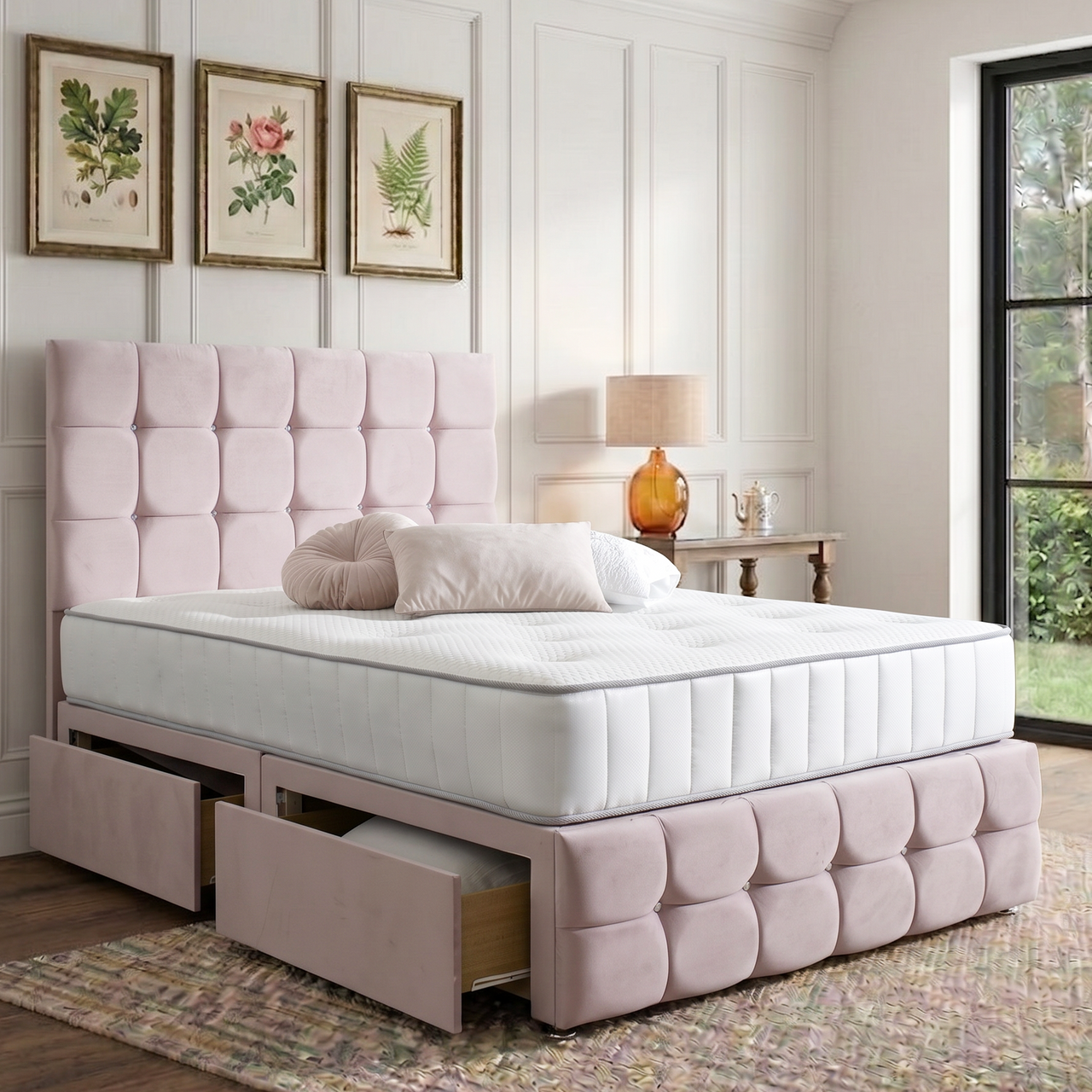 Rivers Divan Bed Set With Tall Button Headboard and Footboard
